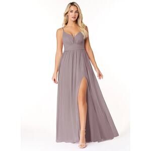 Azazie Rayna Dusk A-Line V-Neck Pleated Chiffon Dress Bridesmaid Wedding Size C